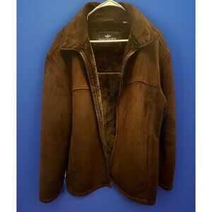 Dockers Faux Leather Jacket Men’s Large Brown Sherpa Lined Zip Coat Winter